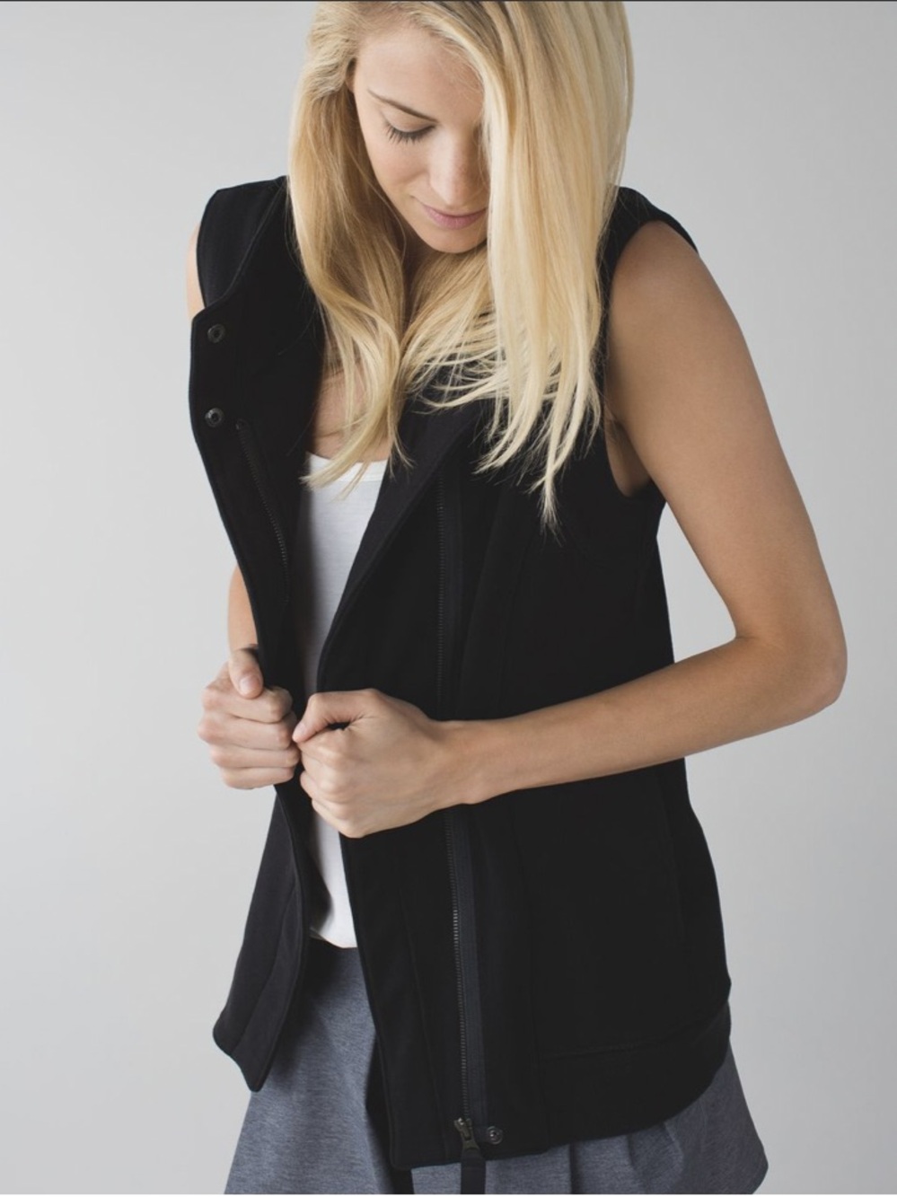 Lululemon Versa Vest Black Size 8 Cotton Fleece Asymmetrical Zip 2015 W4H53S